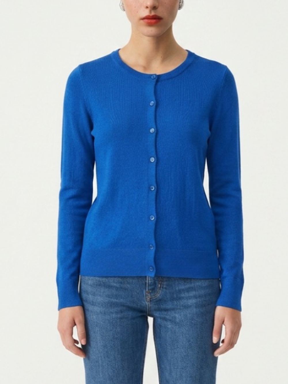Lafayette 148 New York Royal Blue Crewneck Button Cardigan